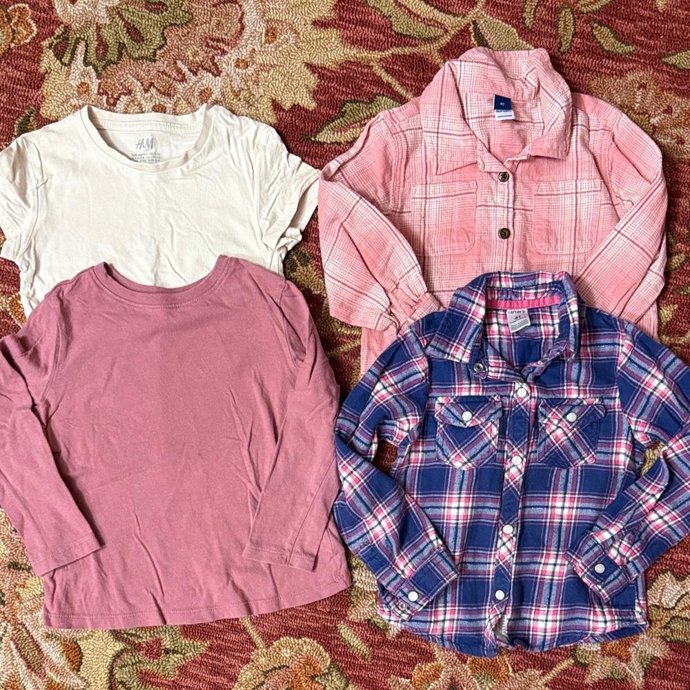 Girl t-shirt and plaid button down bundle 4T
